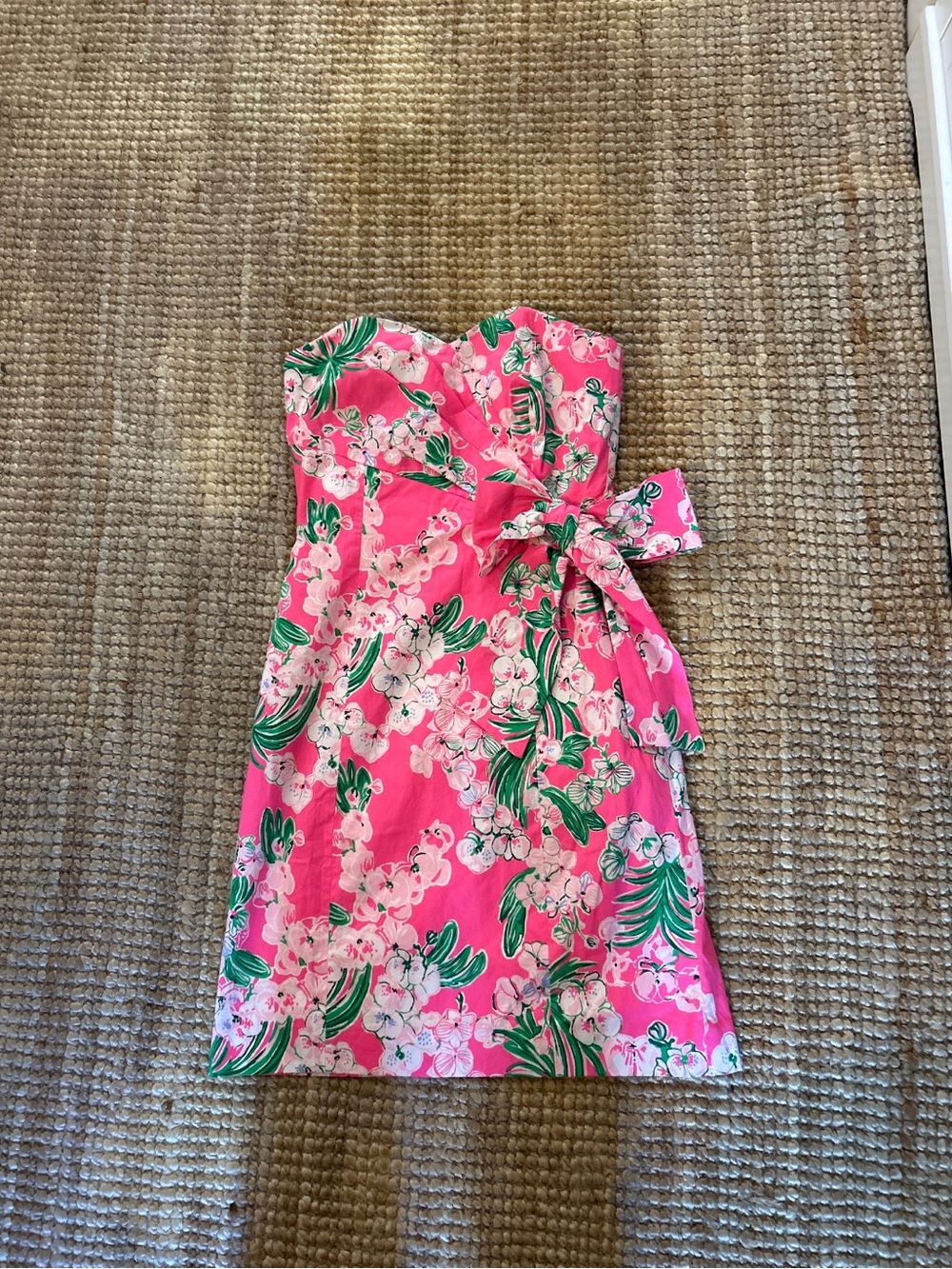 Lilly Pulitzer Pink Floral Strapless Tie-Waist Dress